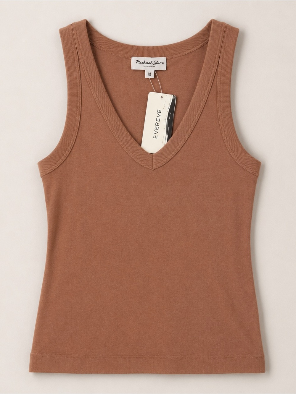 NWT Michael Stars Maya V Neck Tank Terra Rib Knit Sleeveless Top M